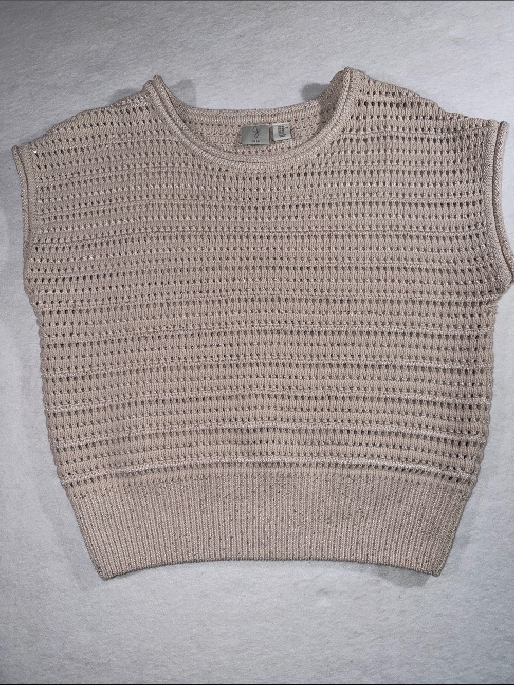 Joie Open-Weave Crewneck Knit Shell in Light Cream